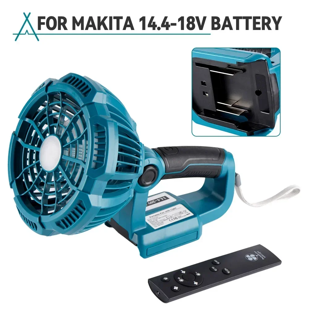 Wireless Electric Camping Fan 3 Gears LED Light Remote Control Outdoor Jobsite Fan Camping Fan For Work HoFor Makita 18V Battery