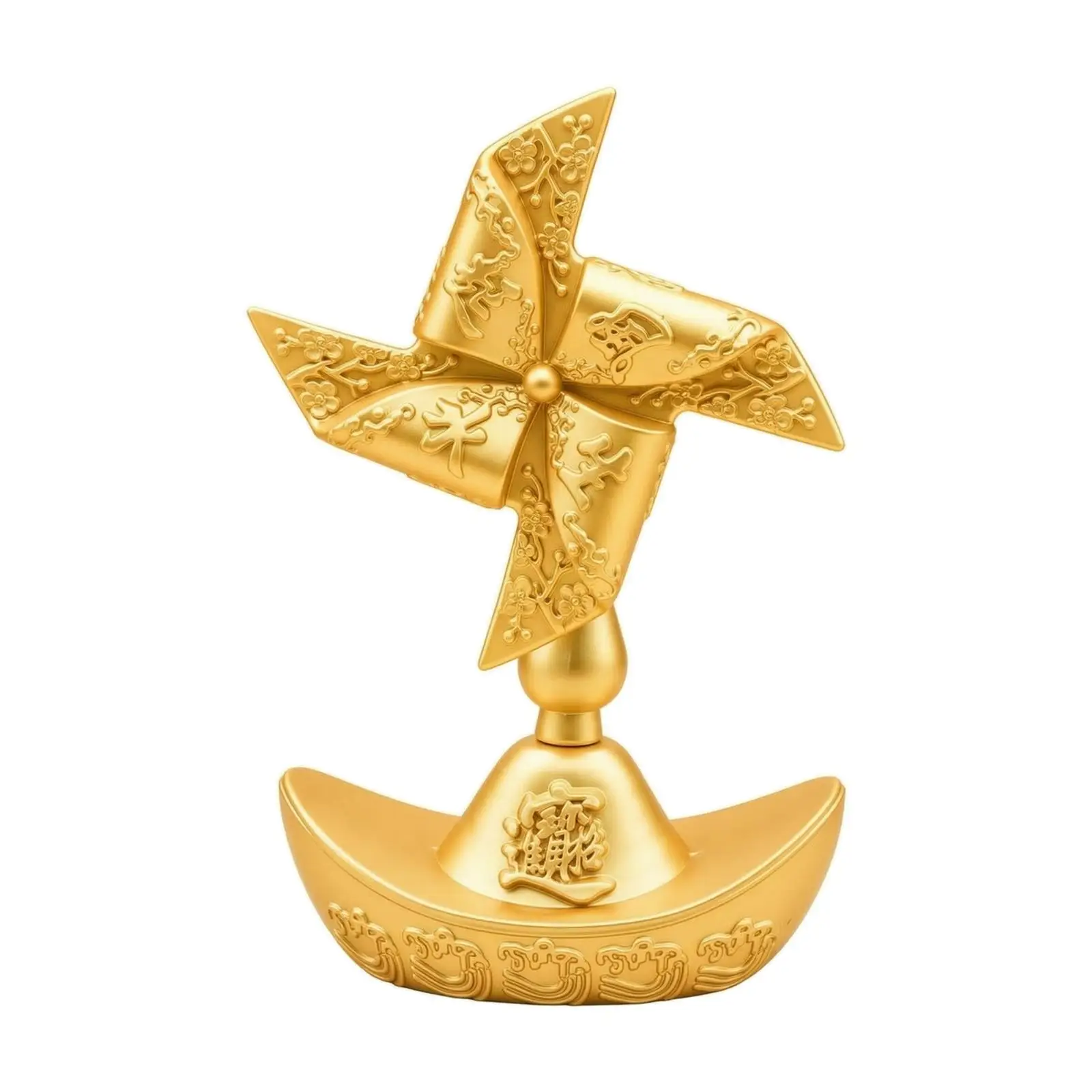 Gold Industrial Windmill Ornament Spinning Metal Craft Figurine for Home Office Shelf Decor Display