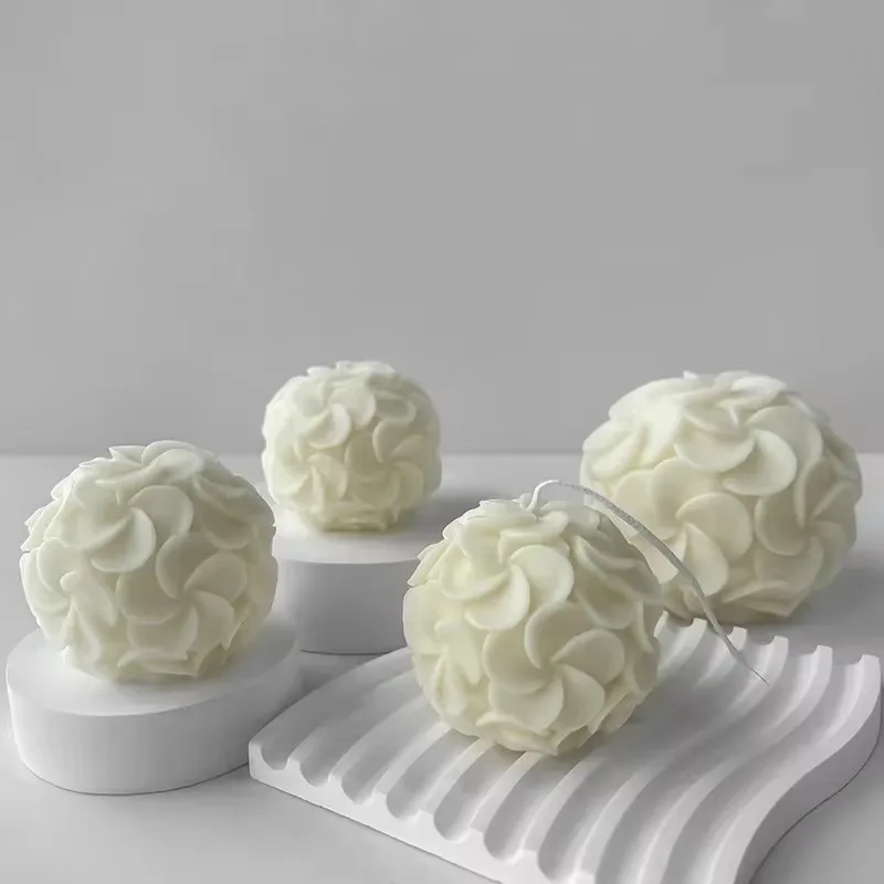 3D relief flower ball candle silicone mold DIY spherical flower soap gypsum crafts resin cement mold chocolate cake baking tool