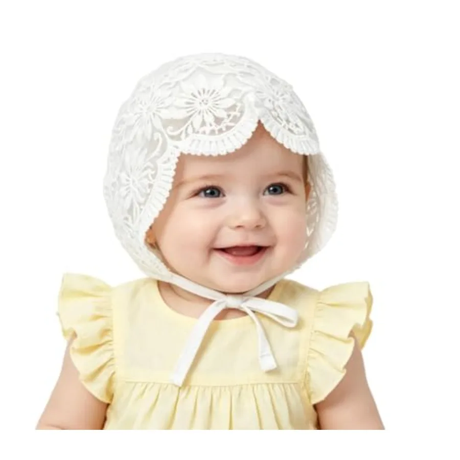

Baby Girl Lace Christening Eyelet Bonnet - Breathable Newborns Sun-Protection-Hat for Delicate Heads 0-12M