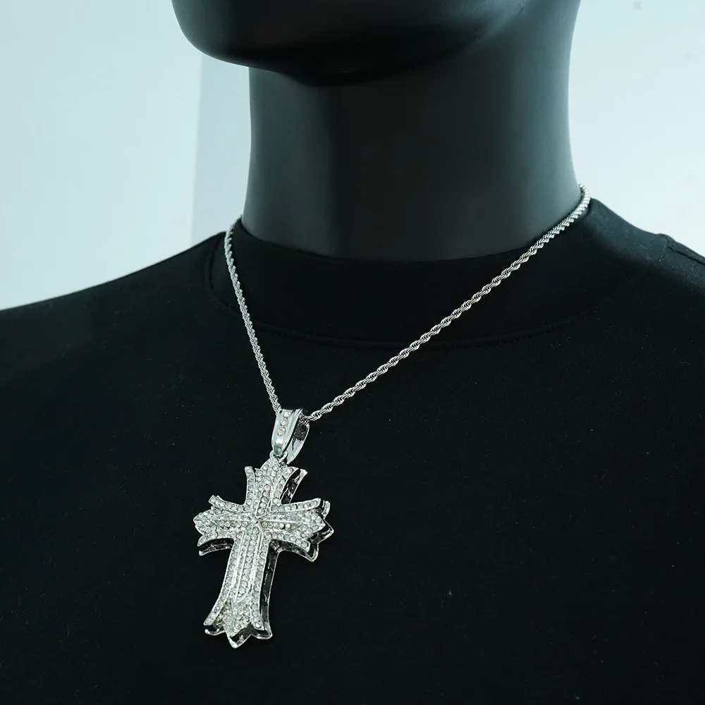 DIY accessories Cross-border wholesale cross gemstone heavy necklace women's light luxury high-end accessories Cuban necklace Eu