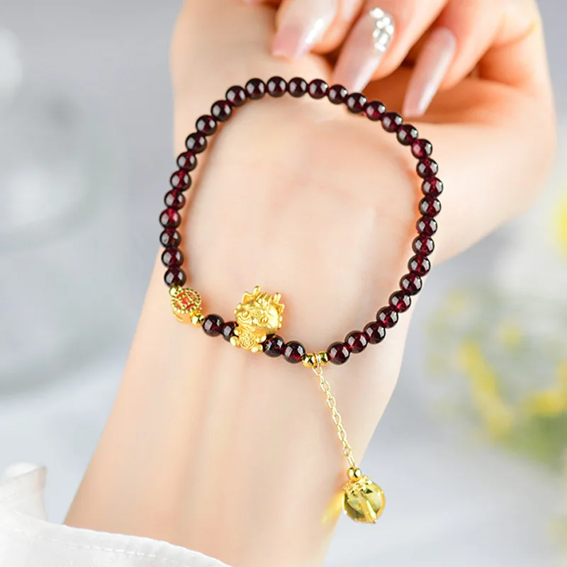 

Natural Garnet Bracelet Zodiac Ancient Style Beaded Jewelry