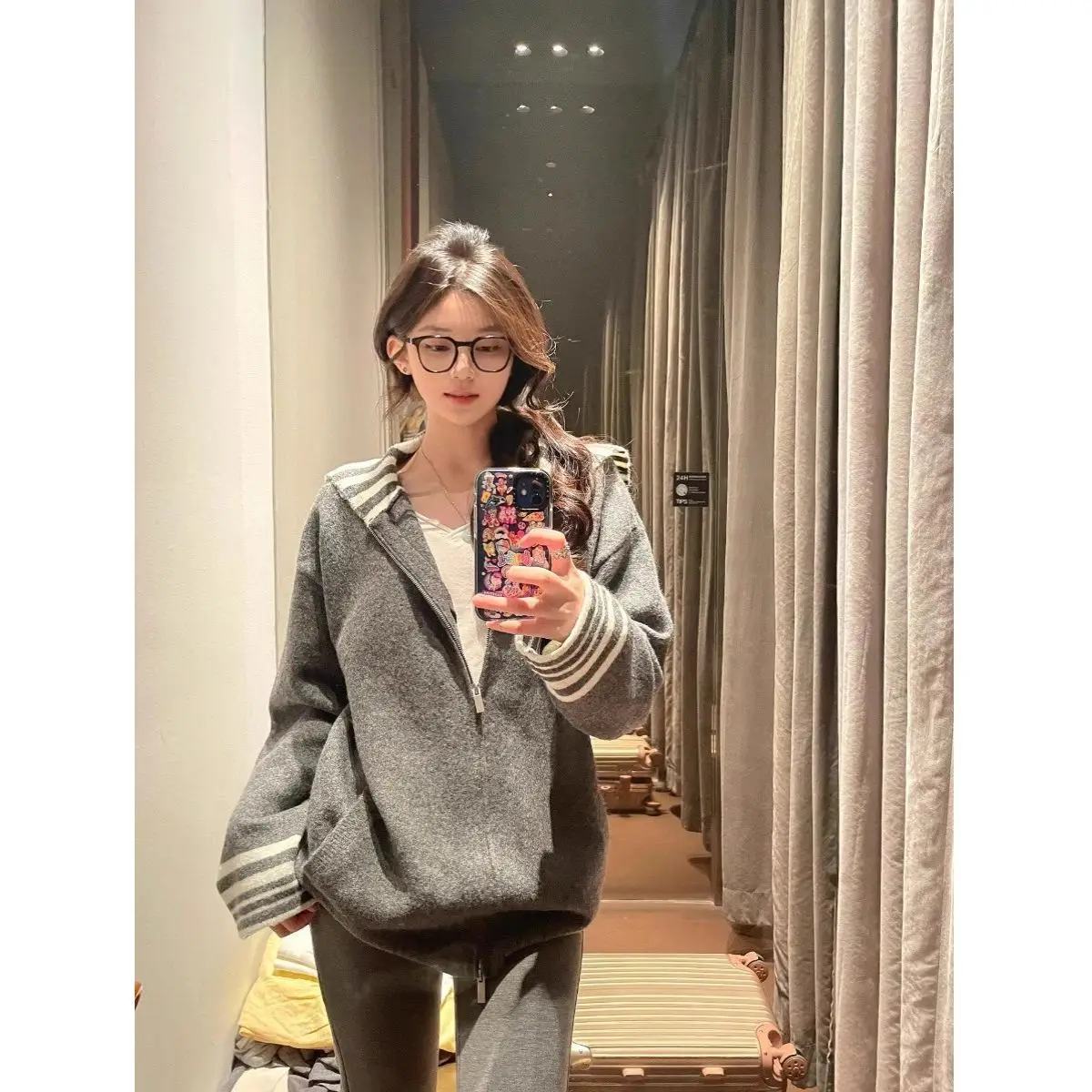 Women Half Zip Lapel Striped Cuff Knitted Sweater Casual Long Sleeve Pullover Autumn Winter Warm Comfortable Daily Wear Top