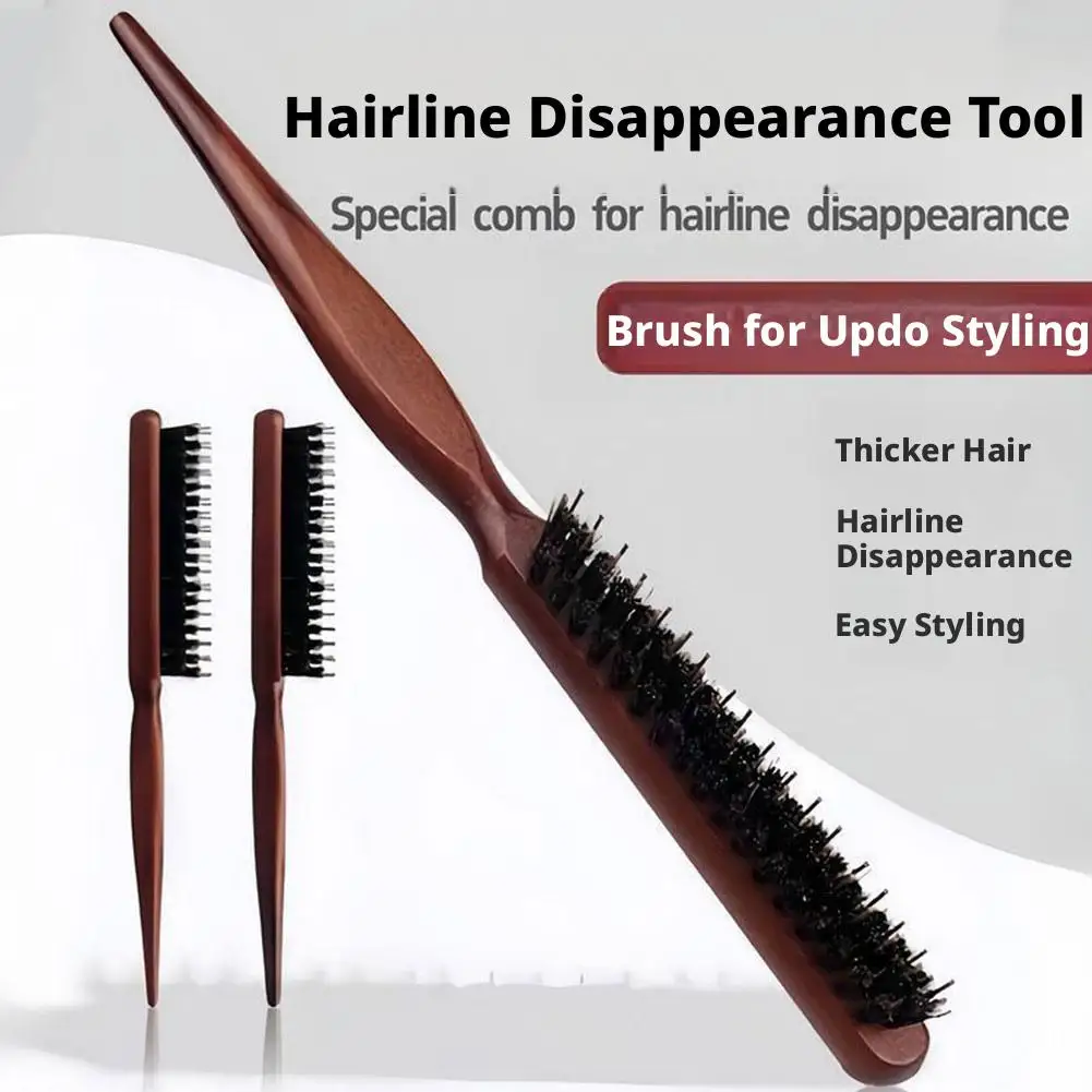Professional Salon Teasing Back Hair Brush Boar Bristle Wood Slim Line Comb Hairdressing Styling Tool