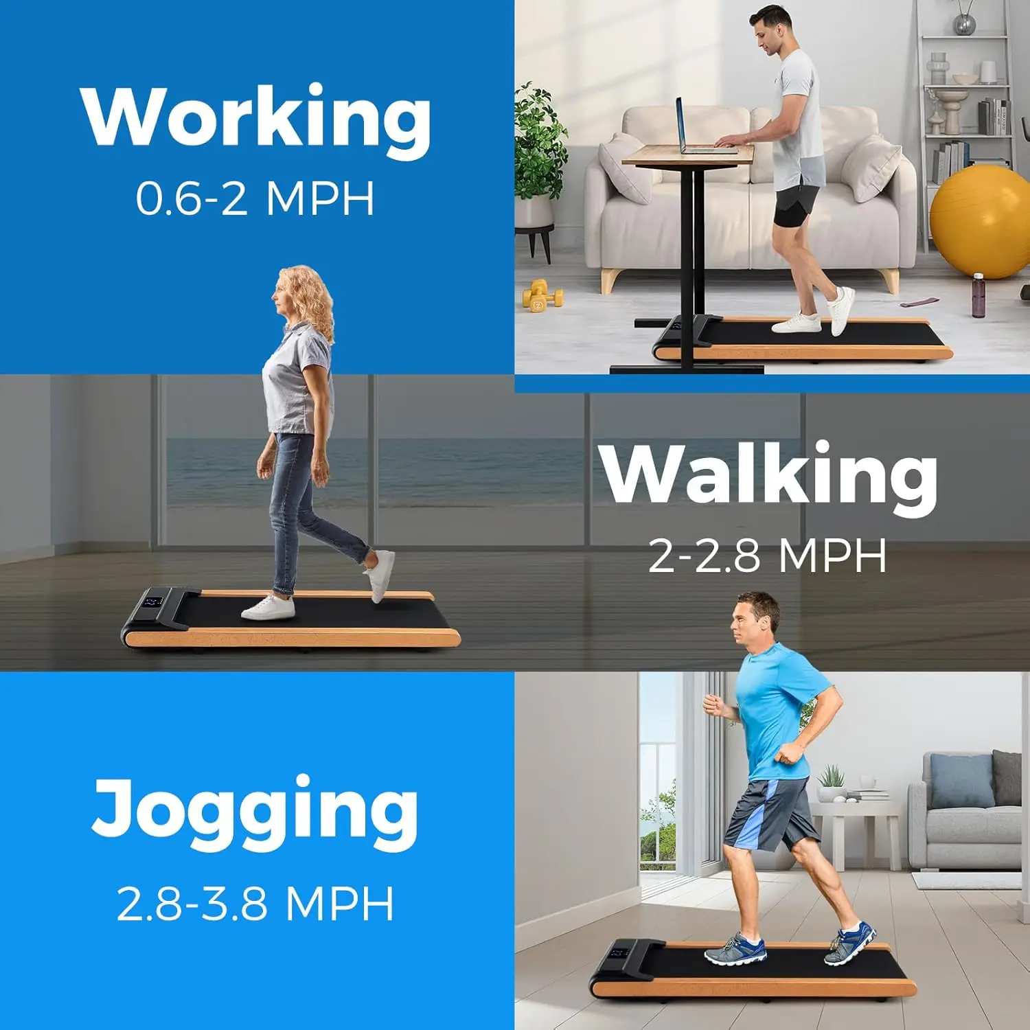 Portable Under Desk Wooden Walking Treadmill for Home Office - Remote & APP Control, LED Display, Installation-Free, Walking Jogging Machine