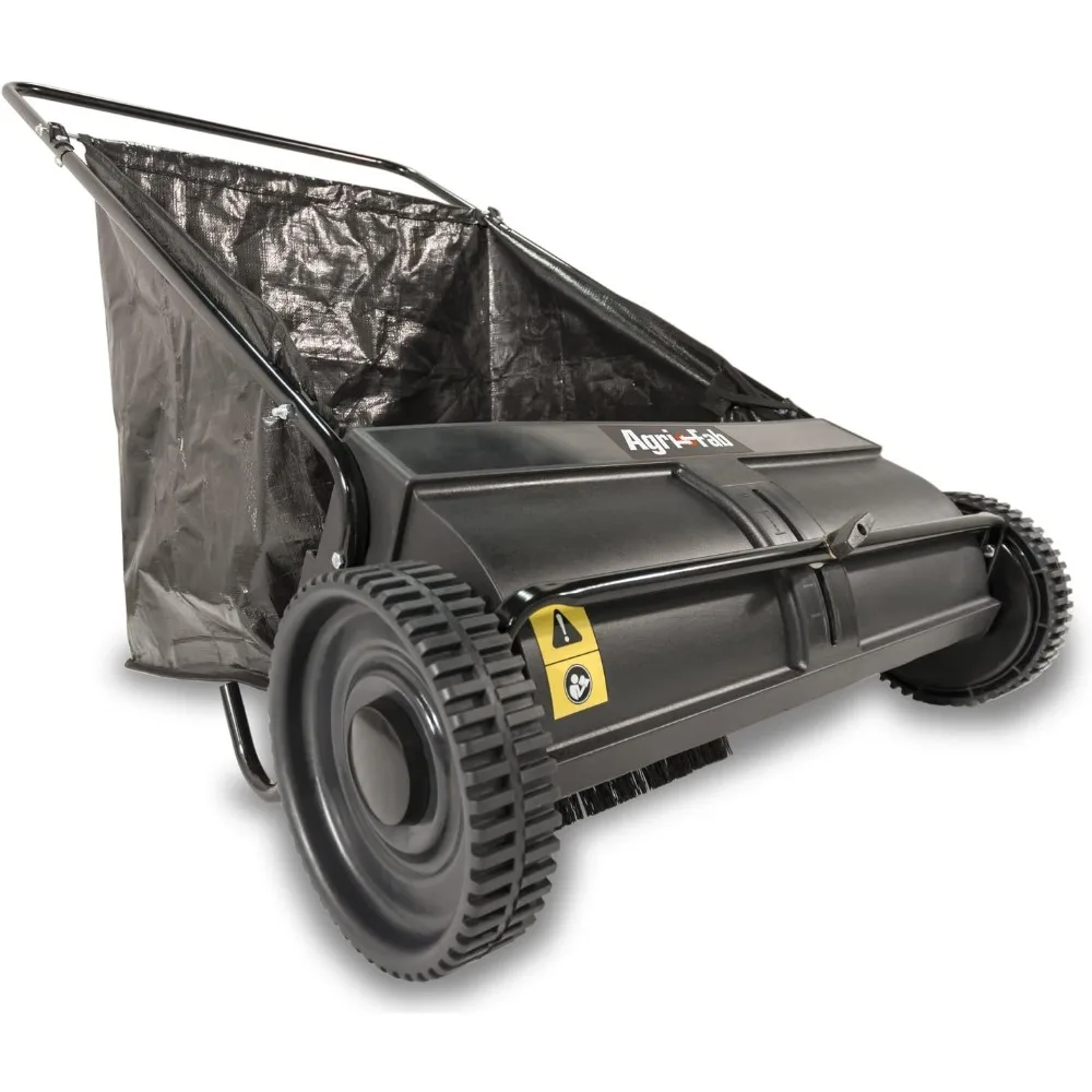 Push Behind Lawn Sweeper, 7 cu. ft Hopper Bag Capacity; Leaf & Grass Cathcher, with Adjustable Brush Height