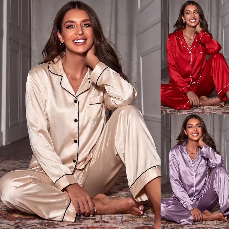 New American-Style Women's Cardigan with Turn-Down Collar, Casual and Versatile Long-Sleeve Top and Long Pants Loungewear Set