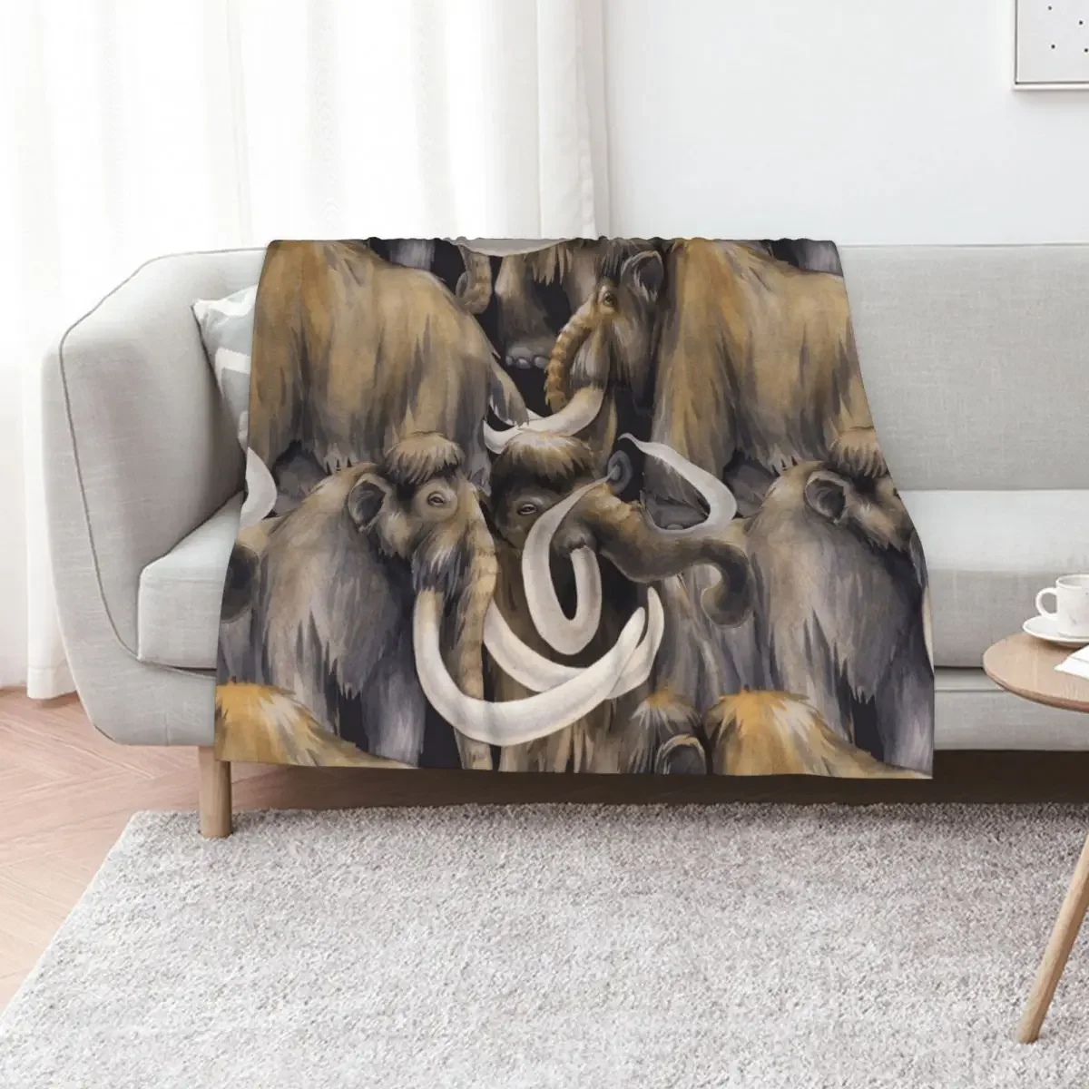 

Watercolor collection of mammoths Throw Blanket Winter beds Furry decorative Multi-Purpose Blankets