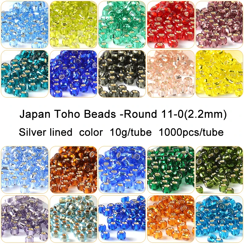 1000pcs 11/0 TOHO Round Beads Silver Lined Color 10g Japan Glass Seed Bead For Needlework Handmade DIY Bracelet Jewelry Making