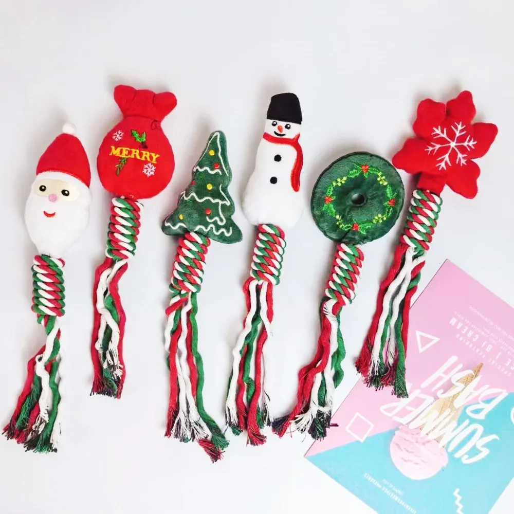 Haustier Santa Geschenk Spielzeug Hund Schleifen Zähne Reinigung Biss Beständig Plüsch Spielzeug Weihnachten Schneemann Hund Spielzeug Plüsch Biss Beständig Spielzeug