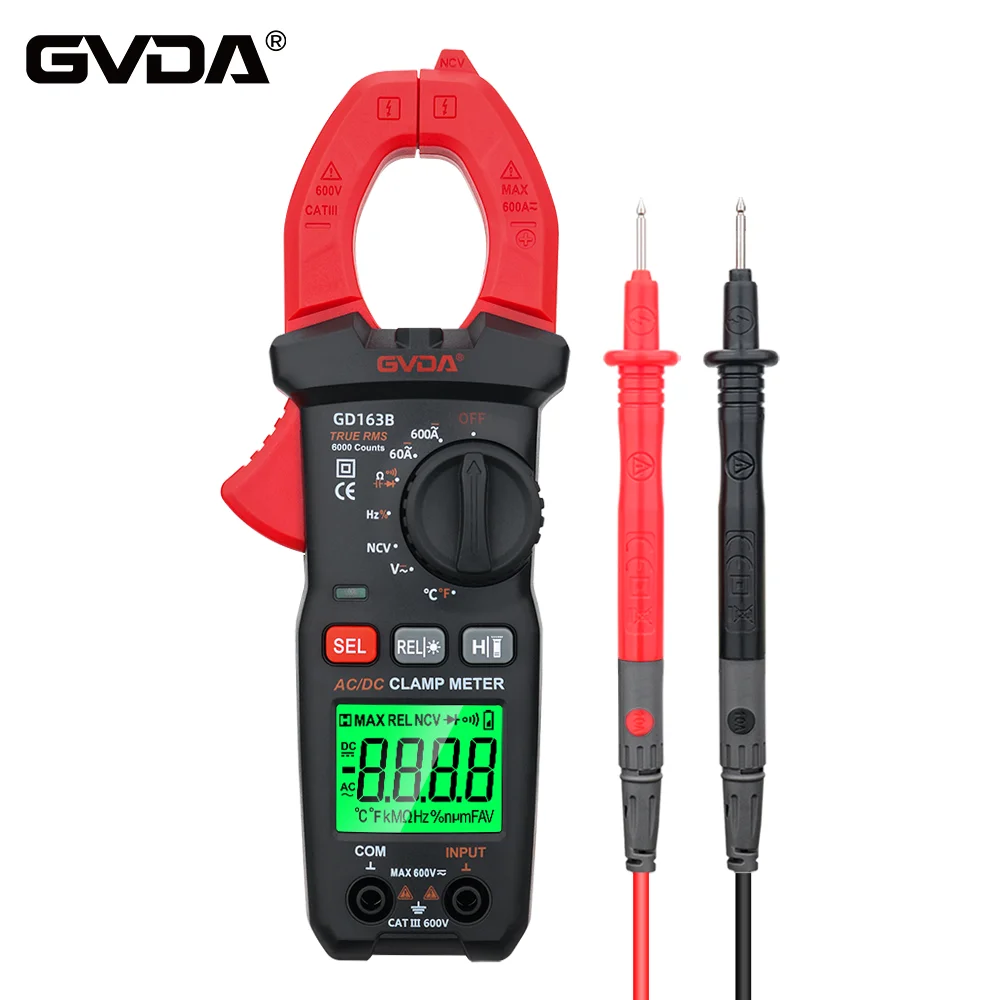 Gvda-digital Mini Clamp Meter Alcance Automático ac dc Tensão Tester Amps Carro hz Capacitância Ncv Teste de Ohm Voltímetro True Rms Multímetro