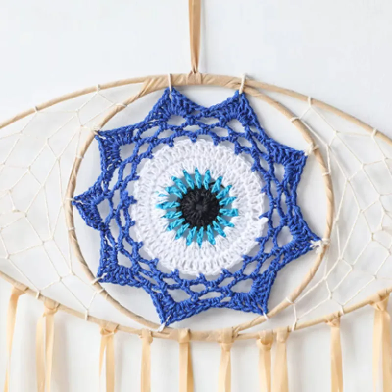 Evil Eye Dream Catcher Boho Home Decor Turkish Blue Eyes Amulet Wall Protection Hanging Lucky Pendant Wall Decor Ornament Craft