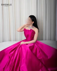 Rose Red Strapless Dresses For Special Events Floor-Length Cocktail Dresses Wedding Party Evening Dresses Satin Zipper Up