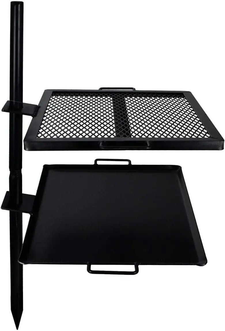 - Open Fire Cooking Gravity Combo Grill & Skillet, Ultimate Camping Cooking Tool Black, Grill dimensions: 18.5” x 16.3