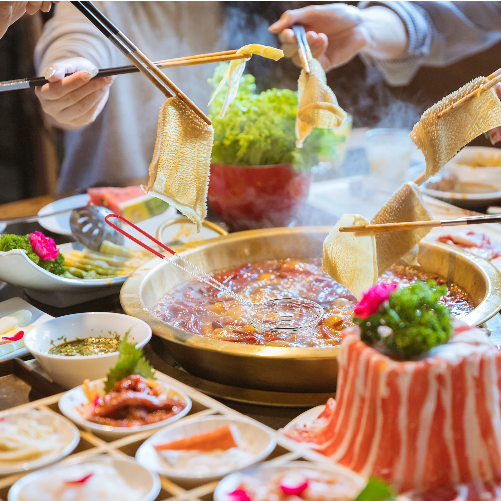 

10Pcs Stainless Steel Mesh Spider Strainers Hot Pot Skimmer Spoons Kitchen Oil Filter Pasta Basket Boiling Basket Cooking Tools