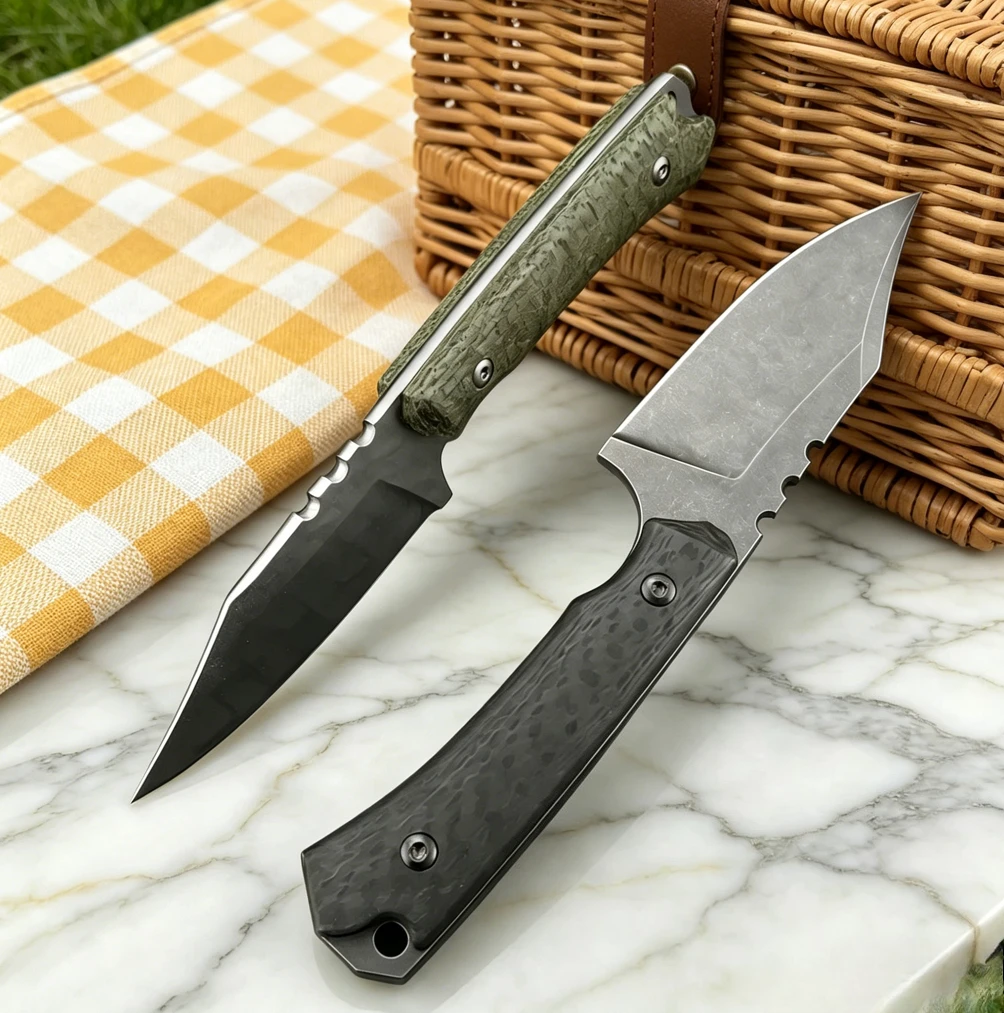 Cuchillo de Hoja Fija para Acampar al Aire Libre, Acero 8Cr13Mov de Work Sharp, Mango de G10 y Fibra de Carbono con Funda de Kydex, Herramienta de Caza EDC