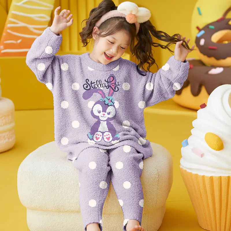 Disney Cute StellaLou Lotso LinaBelle Cinnamoroll Kuromi Creative Cartoon Pattern New Thickened Warm Pajamas Home Clothing Set