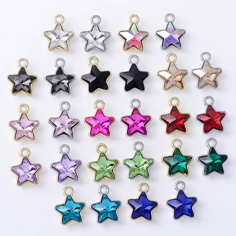 Micro-set 8mm five-pointed star alloy DIY  versatile children's earrings necklace colored star pendant DIY accessories