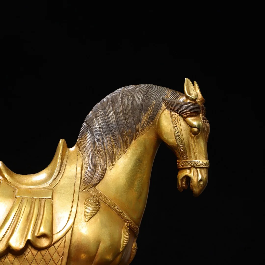Old Bronze Gilded Cinnabar High Relief Tang Ma Statue Zodiac Horse immediate success upon arrival Worship Hall
