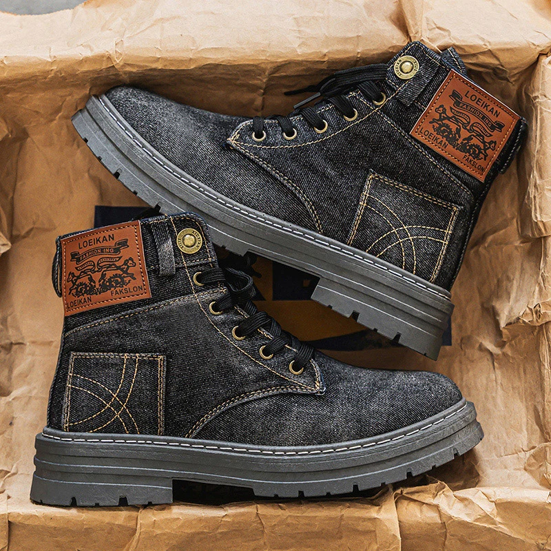 Botas altas de mezclilla para hombre, calzado deportivo informal, botas de hombre modernas y de moda