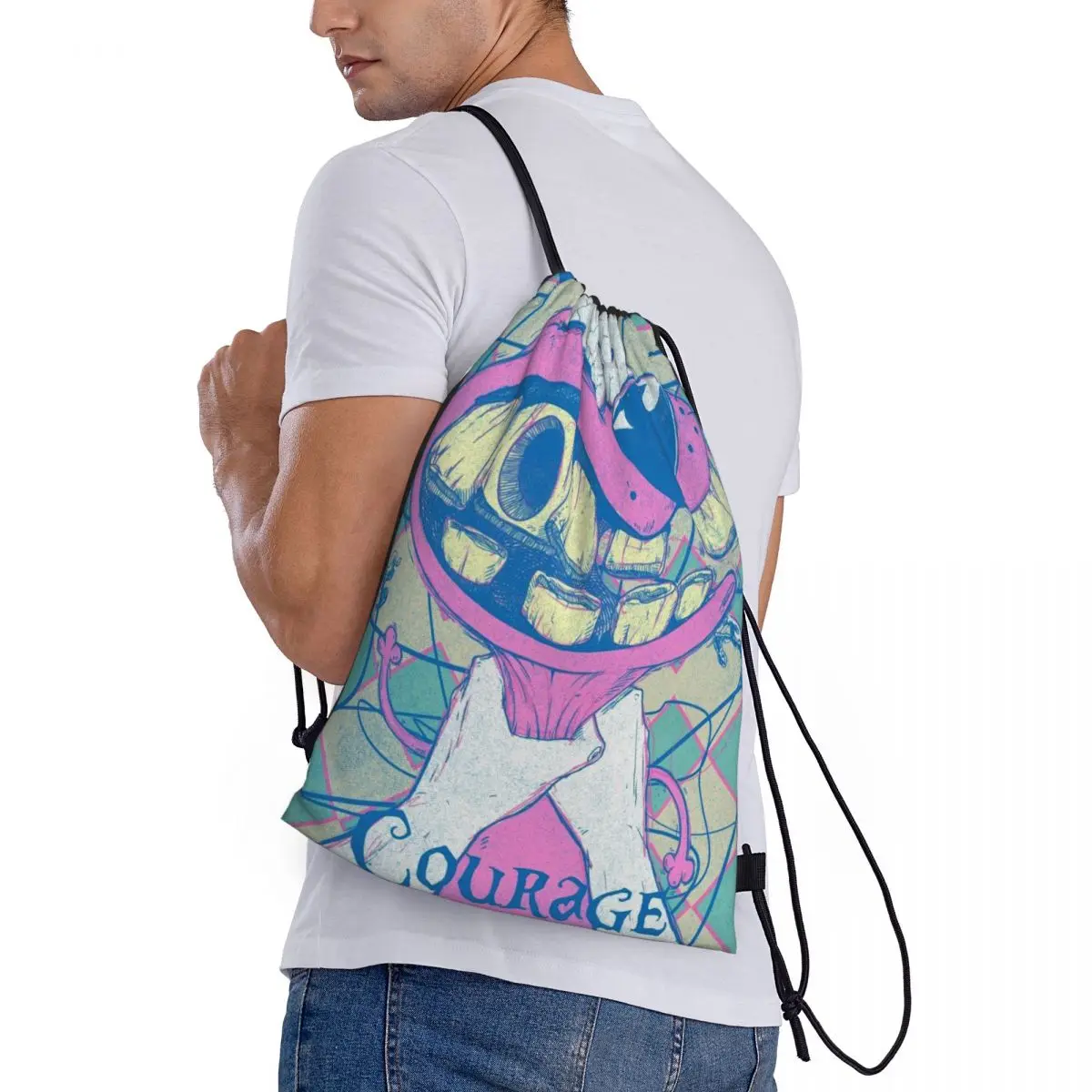 Custom C-Courage The Cowardly Dog Drawstring Bag Men Women Lightweight Sports Gym Storage Backpack