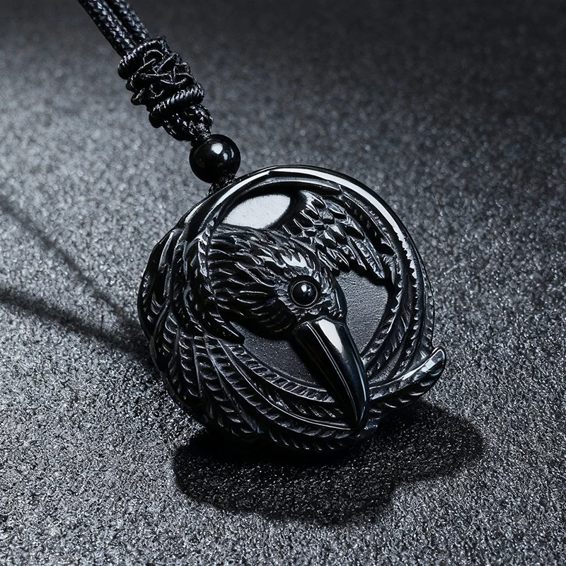 

Настоящий обсидиан, кулон в виде вороны, ожерелье, подарки для женщин, модные роскошные дизайнерские резные аксессуары из драгоценных камней, мужские натуральные украшения