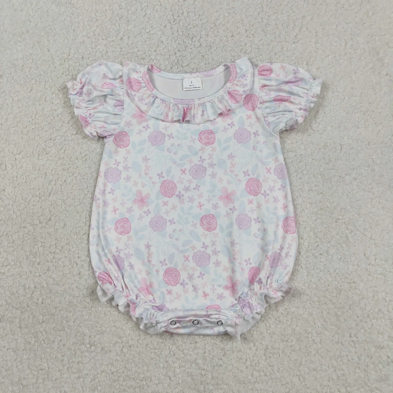 Wholesale Kid Toddler Bubble Romper Children Girls Short Sleeves Flower Clothes Newborn Infant Coverall Baby Girl Bodysuit