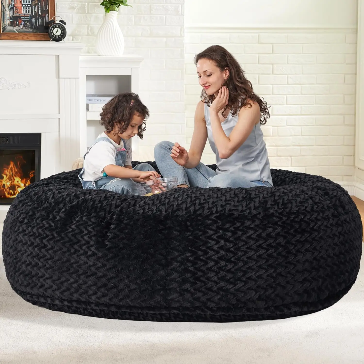 Bean Bag Chair For Adults, 6' Beanbag Chairs With Memory Foam Filling, Soft Bean Bags With Chevron Plush Fur Cover For Living