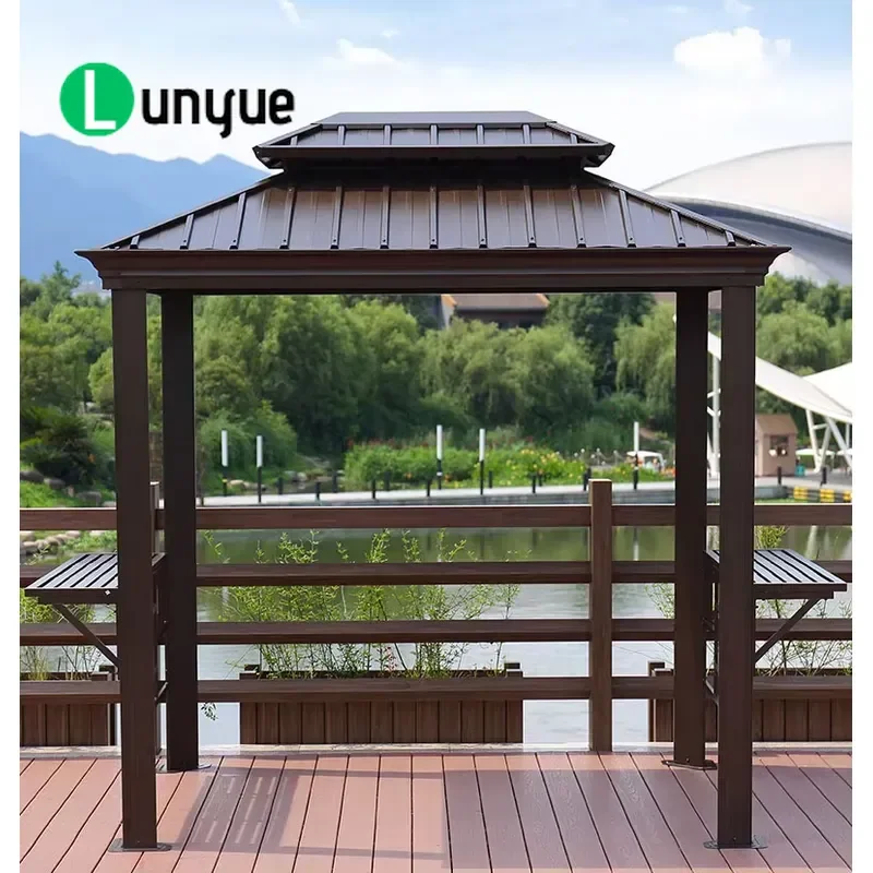 Sturdy Chinese Vintage Style Outdoor Gazebo with Hardtop Roof Durable Party Tent for Garden Patio Backyard Event Shelter