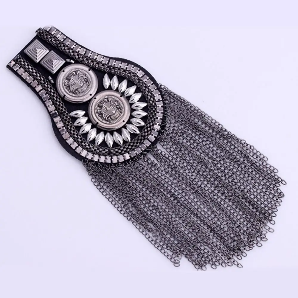 Retro Pin Tassel Chain Epaulettes Alloy Metal Brooch Shoulder Board Breastpin DIY Jacket Vintage Brooch Cosplay