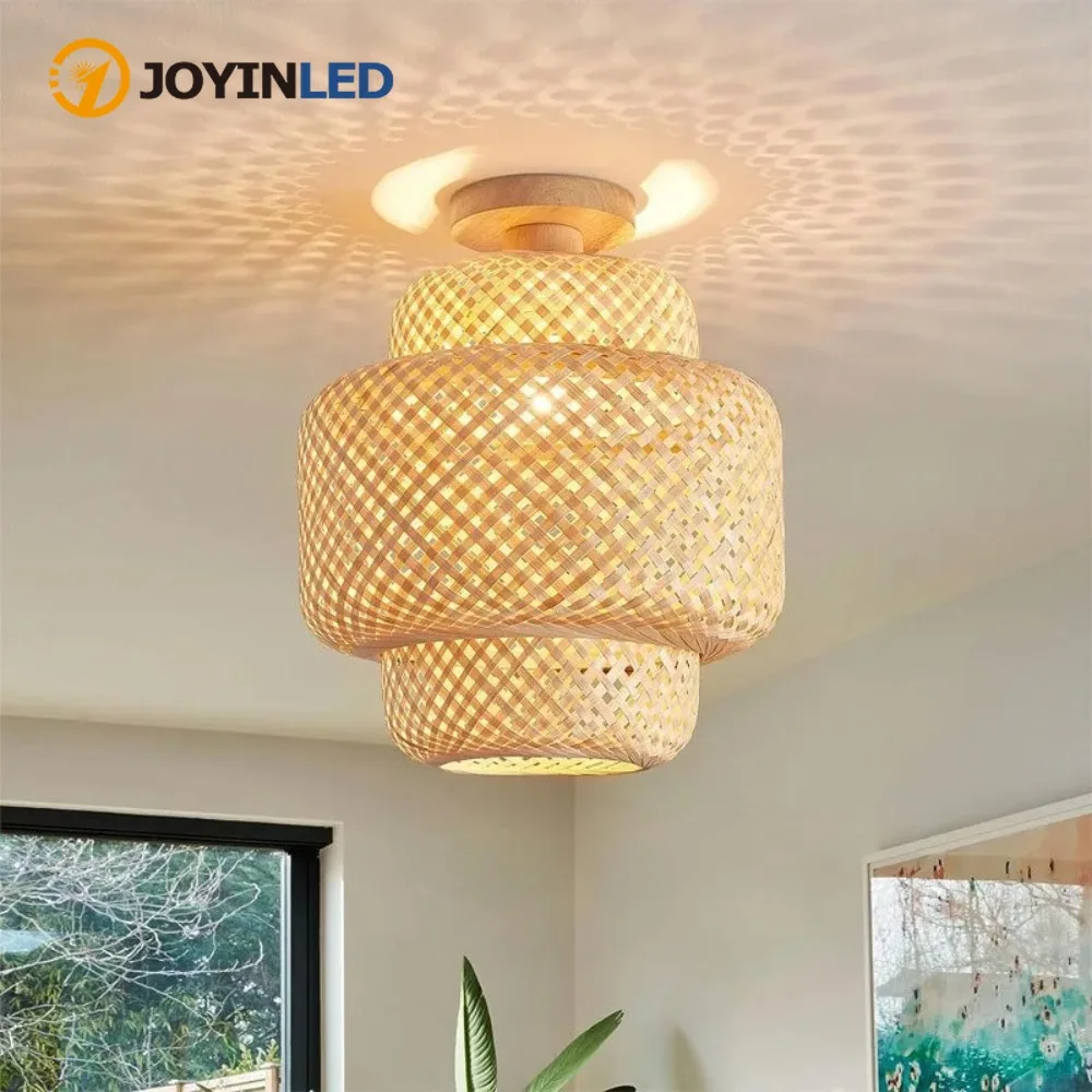 

Потолочная люстра JOYINLED из бамбука, 30 см, подвесной светильник ручной работы, E27, для дома, гостиной, декоративное освещение