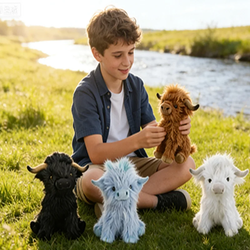 27cm Cute Highland Cow Plush Toys Stuffed Animal Toy Dolls Simulation Long Hair Cow Plush for Kids Birthday Gift Home Decoration
