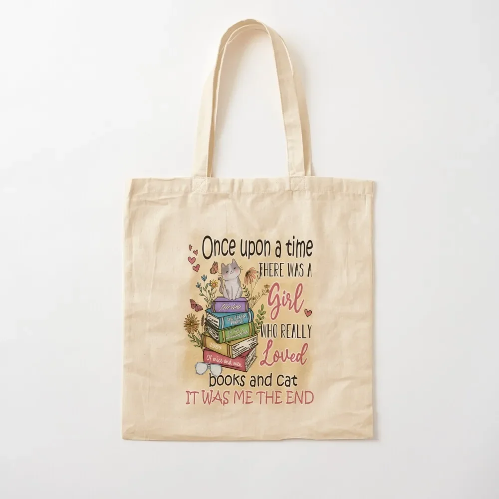 Funny Cat Books Cute Cats Girl Reading Animal Book Lover Library Cat lover Literature Tote Bag Cloth bags Canvas bag Tote Bag