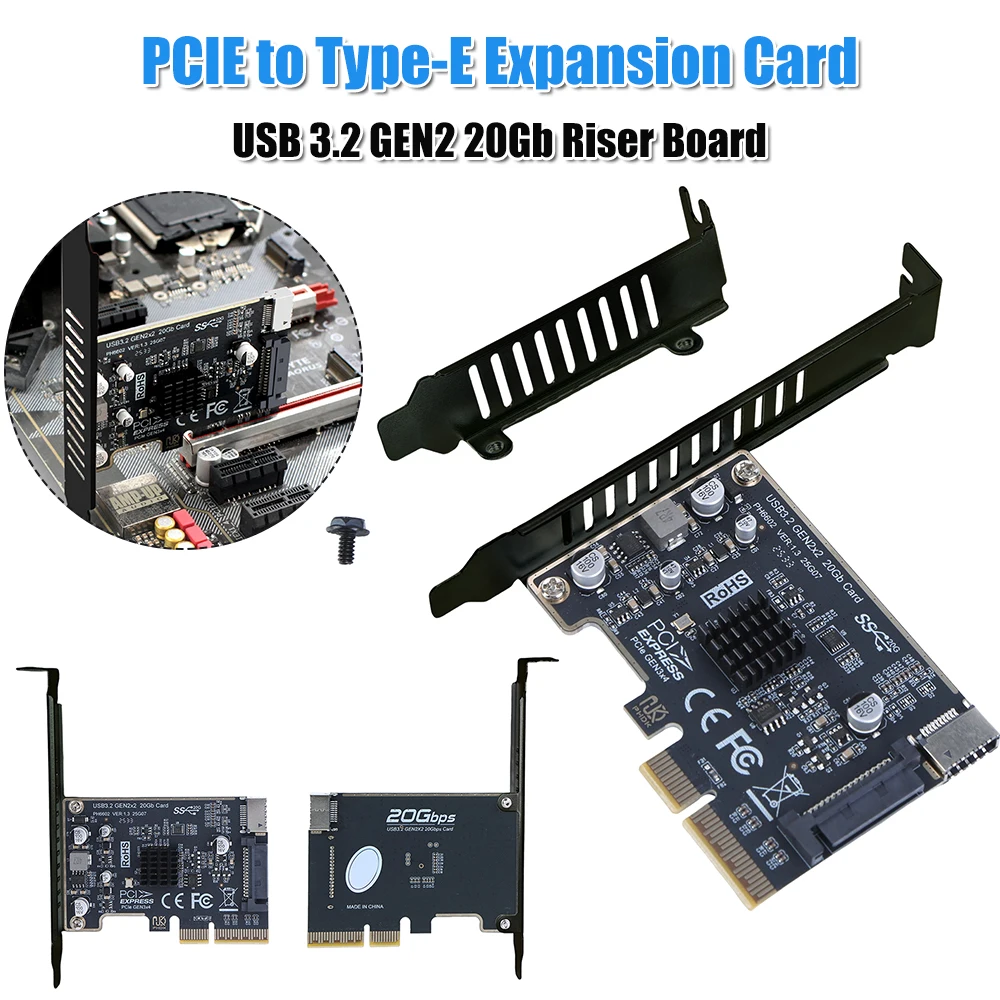 

USB 3.2 GEN2 20Gb Riser-адаптер PCI Express X4 для карт расширения Type E, конвертер для передней панели настольного ПК с разъемом TYPE C