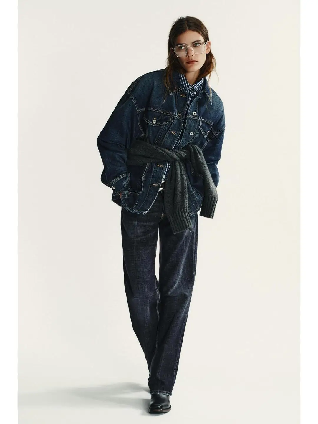 

Fall Faion Metal Button Decorative ket Collar Denim Jaet Coat Regular Size Women's Premium Quali Seven Sve V Ne