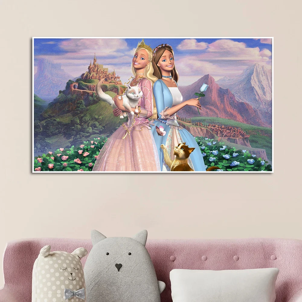 Barbie Princess And Pauper Poster, Miniso Wall Art Canvas Painting Print, Cute Cartoon Picture, Girls Room Bedroom Decor Cuadros