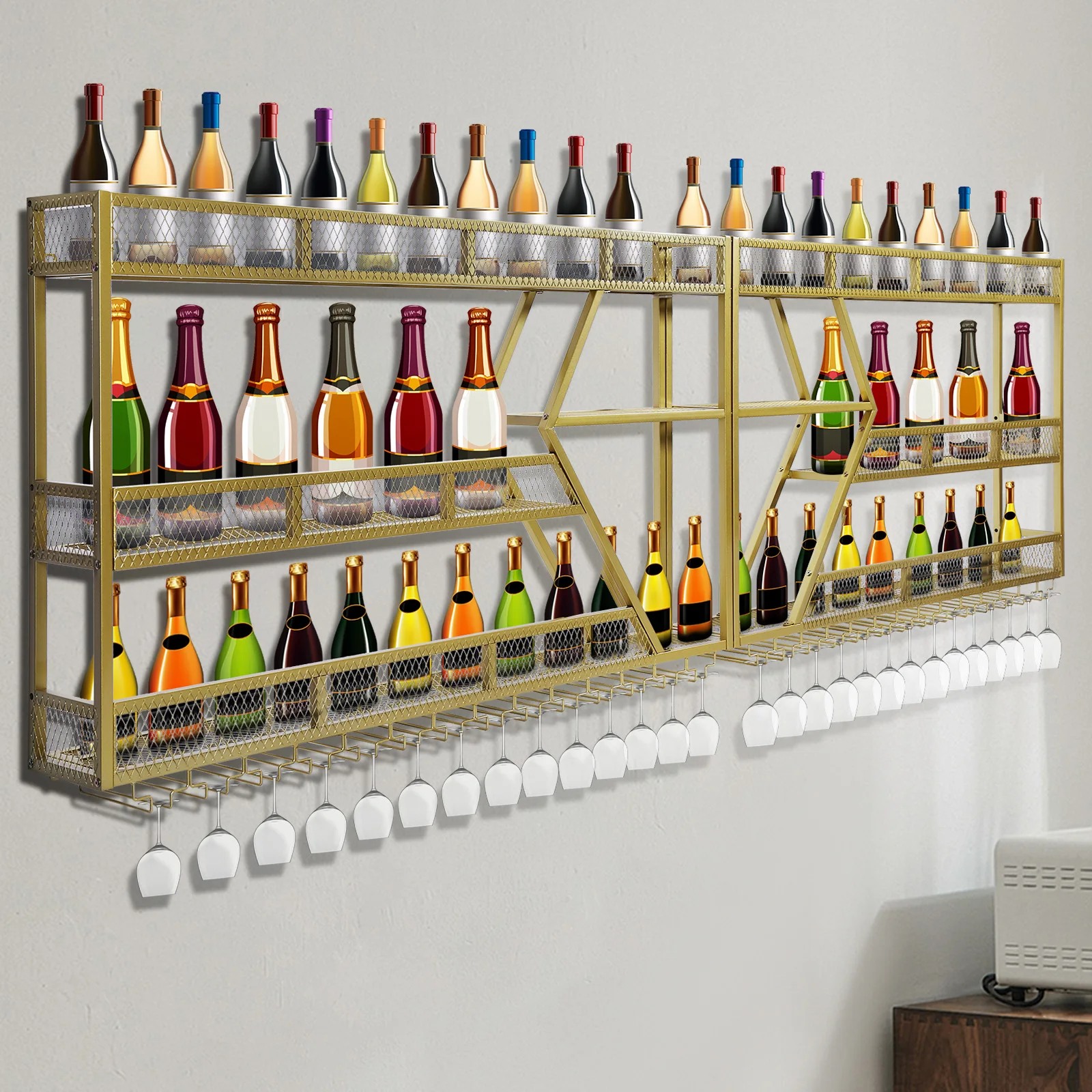 

Металлическая подставка для хранения и демонстрации винных бутылок с держателем для бокалов, органайзер для вина для дома, столовой, кухни