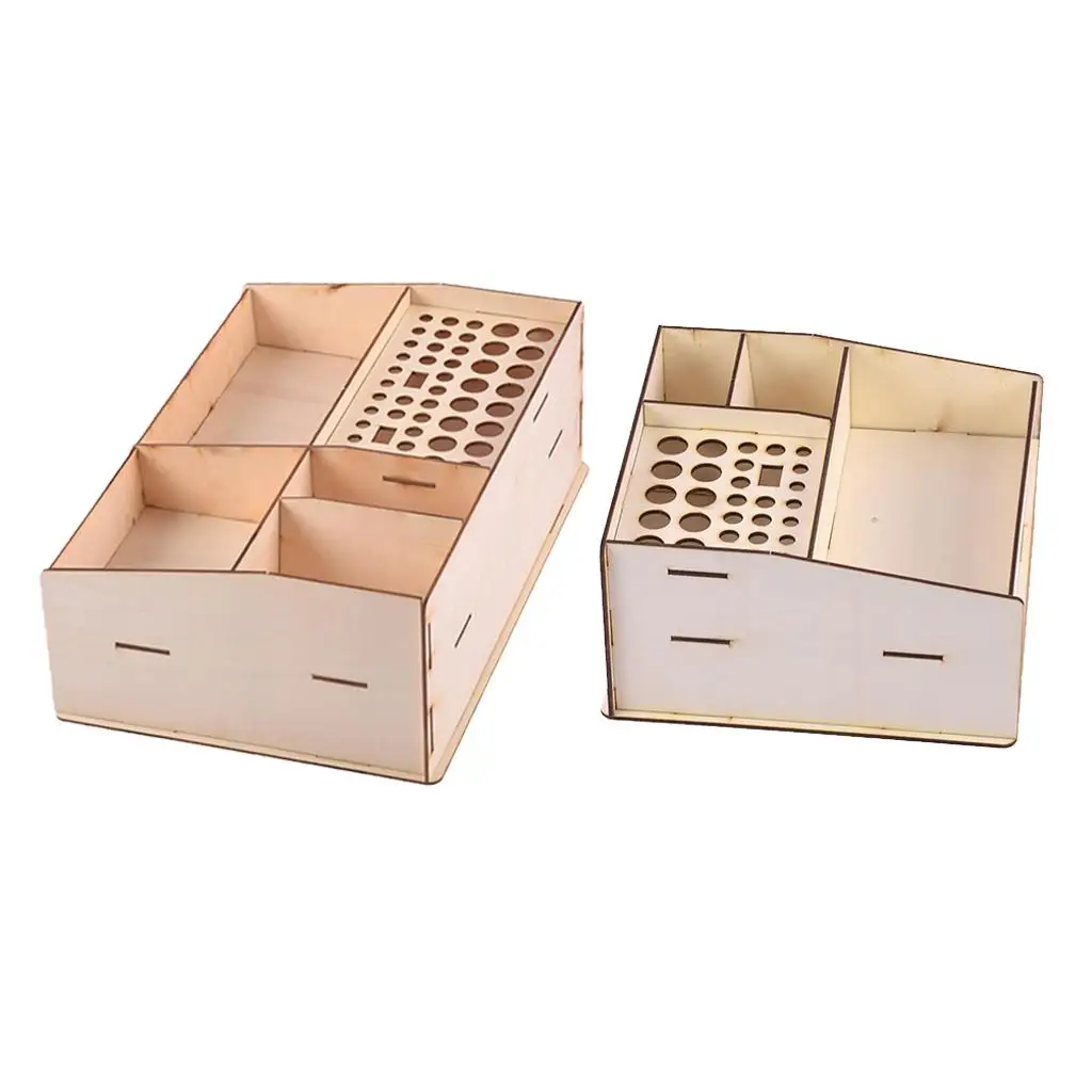 2x Wooden Painting Ink Bottles Rack Pigment Brush Tools Box Storage Shelf Holder