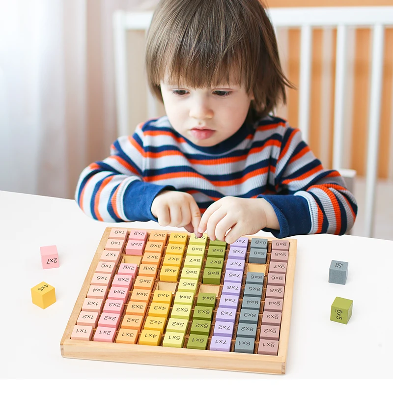 Conjunto de brinquedos de quebra-cabeça de matemática de madeira: tabelas de multiplicação e blocos numéricos em diversos designs - super prático para que as crianças aprendem a matemática e