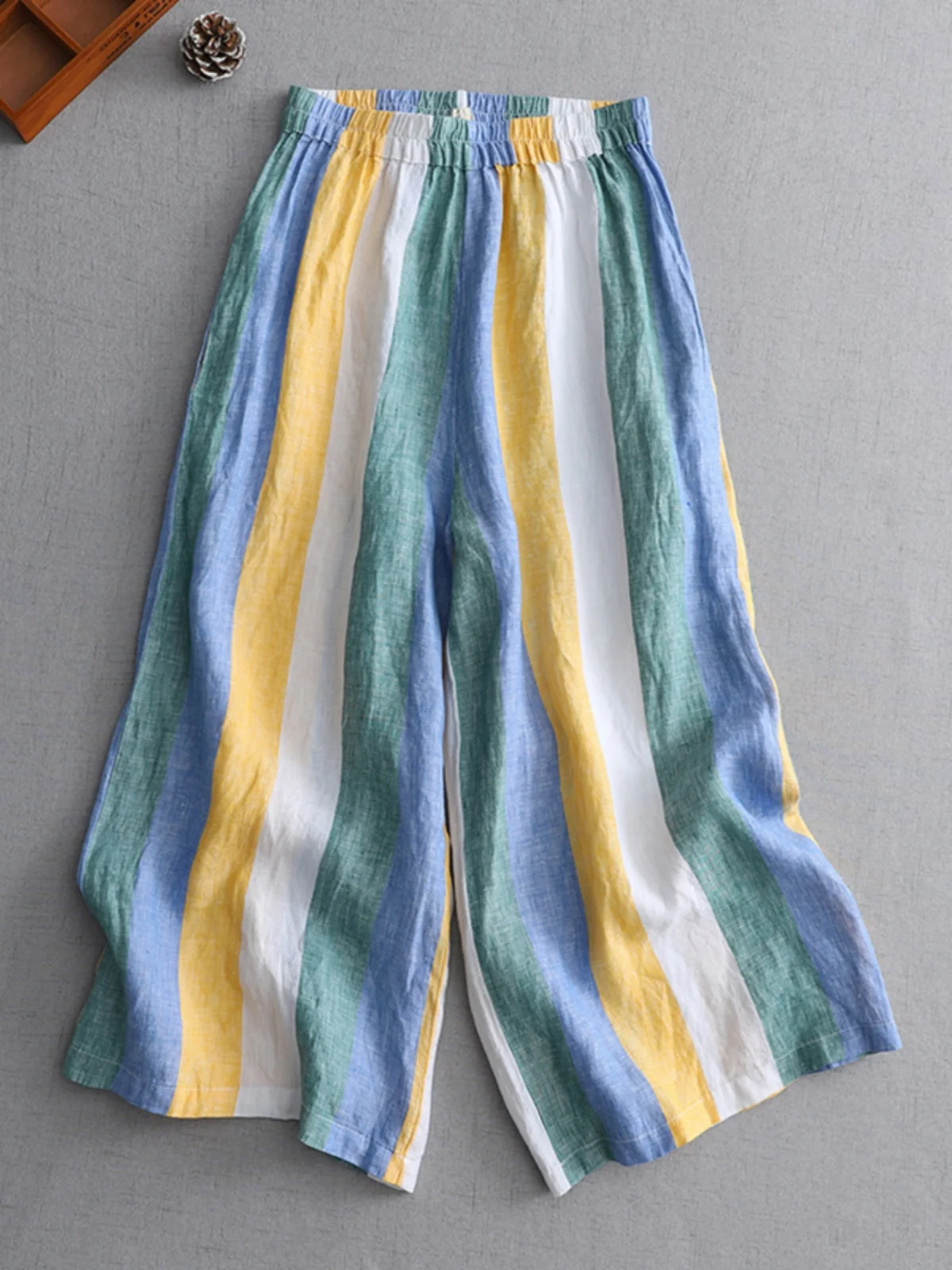 الصيف عارضة شريط الكتان السراويل واسعة الساق عالية الخصر تسع نقاط فضفاضة تناسب المرأة بنطلون Faionable