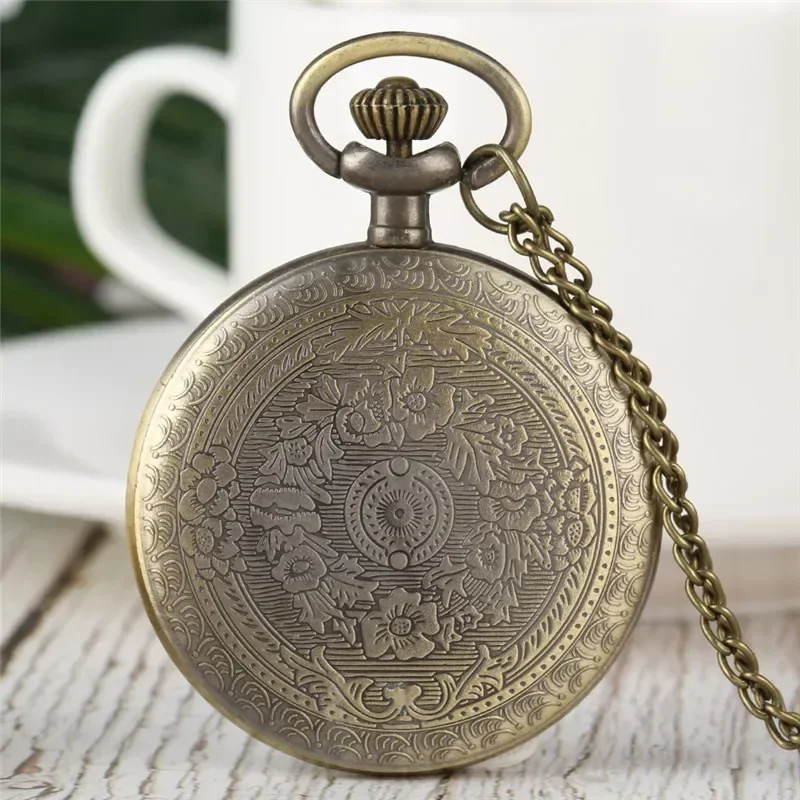 Estilo antigo relógio de rosto aberto relógio de bolso de bronze das mulheres dos homens com numeral romano dial colar pingente liga corrente