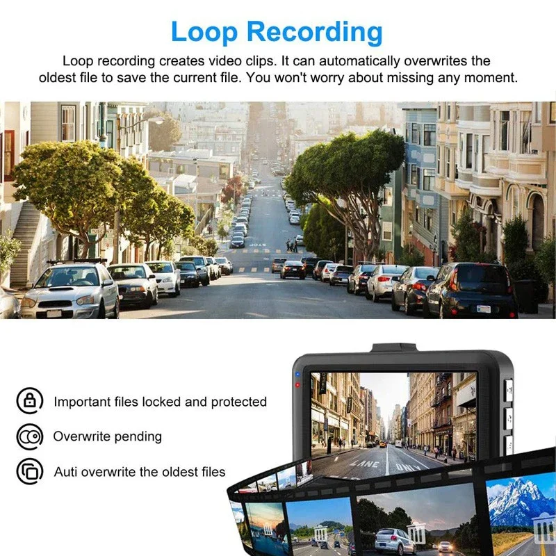 Car Dash Camera Driving Video Loop Recorder HD 1080P DVR Car 3Inch Vehicle Camera For Front And Rear Night Vision G-Sensor