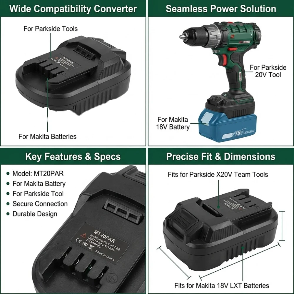 

MT20PAR For Makita to for Parkside Converter Adapter For Makita 18V Li-ion Battery Converter to for Parkside 20V Power tool