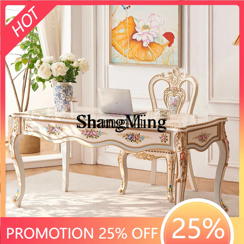 

SM new advanced exquisite household bedroom solid wood writing desk reception table study set computer table