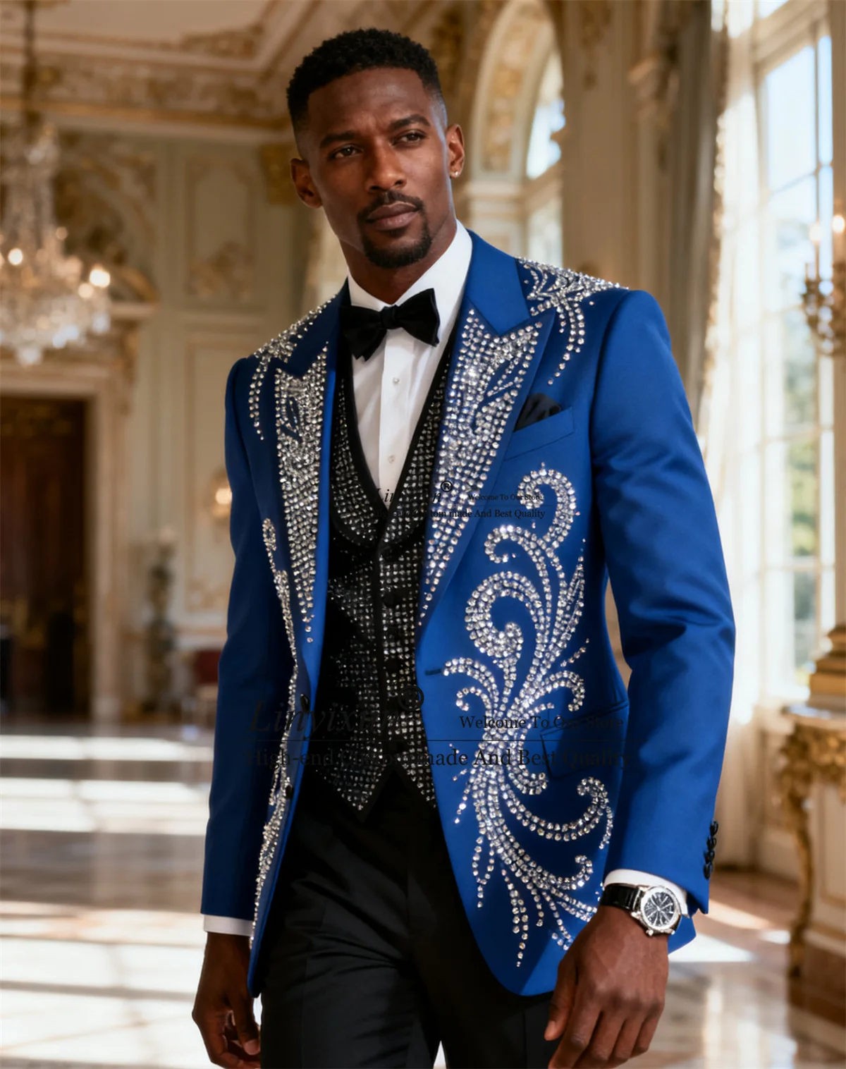 Luxe Strass Kristallen Mannen Pakken Formele Bruiloft Smoking Slim Fit Ropa hombre Aangepaste 3-delige Sets Bruidegom Mannelijke Blazers