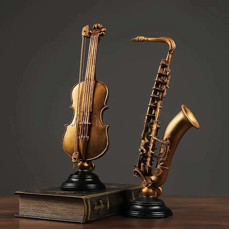 Copper Miniature Saxophone Miniature Replica Dollhouse Model Saxophone Home Ornament Vintage Violin Instrument Sax Model