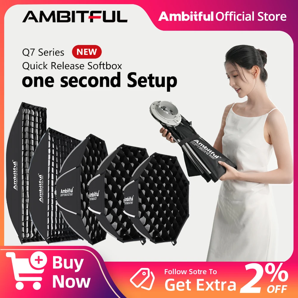 

AMBITFUL Q7 55cm Q7 65cm With Grid Quick-setup Octagonal Softbox Rectangular Softbox Bowens Bracket Quick-Release Softbox