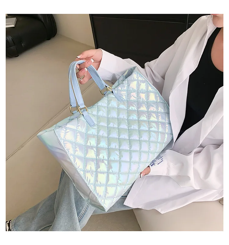 Laser Space Cotton Shoulder Bag Female Crossbdoy Bag For Women Luxury Design Large Capacity Handbag Quilted Shopper Tote Purse