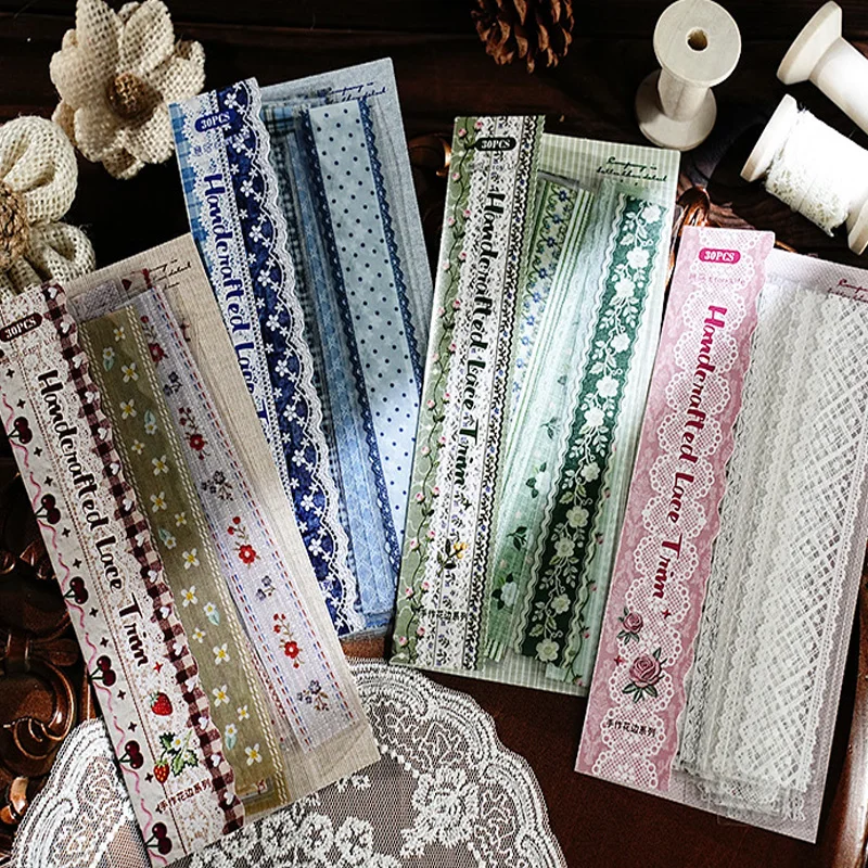 Mr.Paper 30Pcs/Pack Handcrafted Lace Trim Series Vintage Lace & Floral PET Sticker Pack for Journal Scrapbook DIY Decor view 4