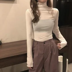 New Women Blouse Turtleneck Mesh Top Long Sleeve Printed Shirt Women Tops Transparent Tight Top Ladies Shirt Femme